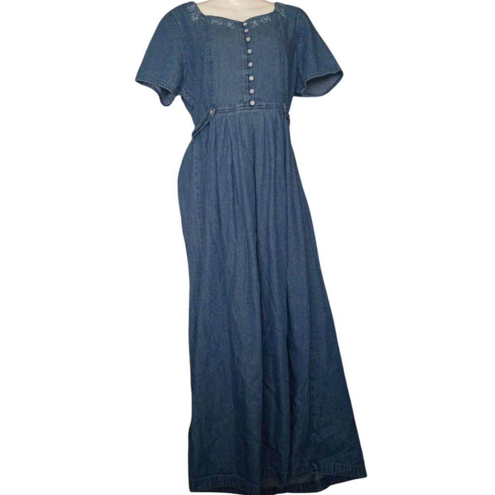 🦄 Erika& Co. Elegant Blue Denim Maxi Dress Size M
